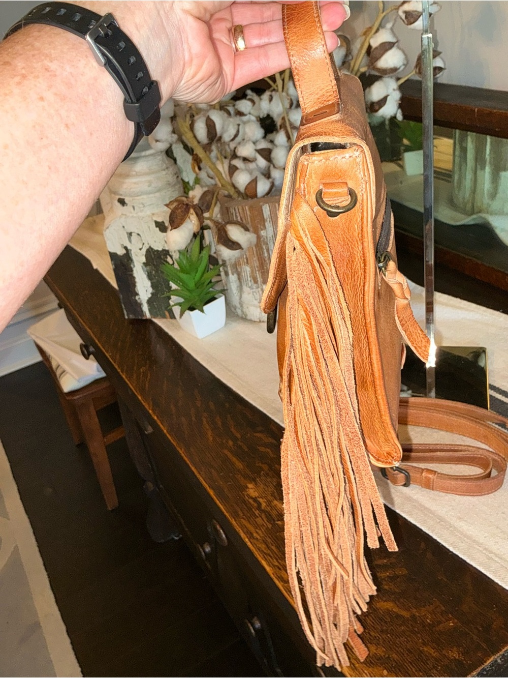 NWOT Bed Stu Fringe Leather Hidden Crossbody Bag Handbag Tan DD MSRP $245 - Picture 7 of 14